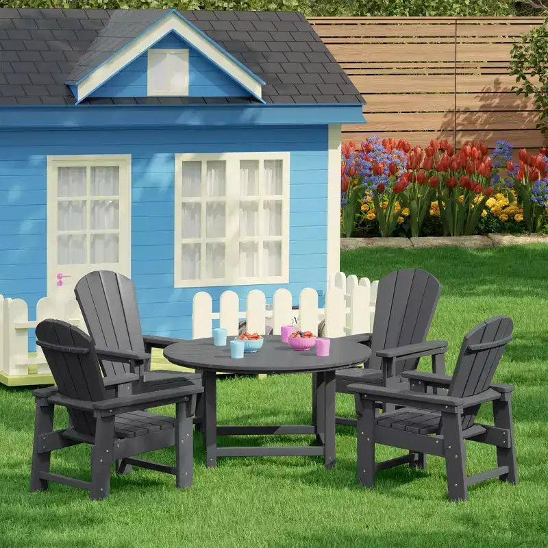 Ensemble table et chaises de salle à manger rondes 5 pièces pour enfant Malibu en PEHD pour l'extérieur – Sanzelize Design