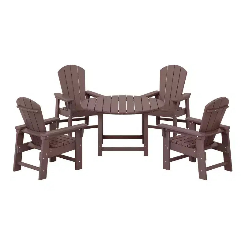 Ensemble table et chaises de salle à manger rondes 5 pièces pour enfant Malibu en PEHD pour l'extérieur – Sanzelize Design