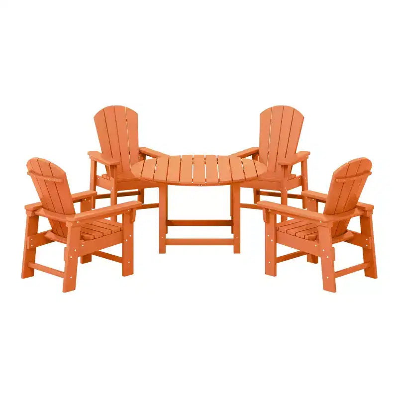 Ensemble table et chaises de salle à manger rondes 5 pièces pour enfant Malibu en PEHD pour l'extérieur – Sanzelize Design