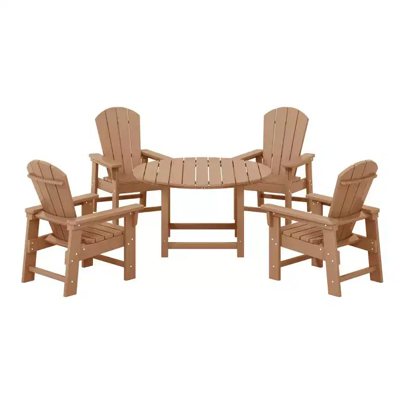 Ensemble table et chaises de salle à manger rondes 5 pièces pour enfant Malibu en PEHD pour l'extérieur – Sanzelize Design