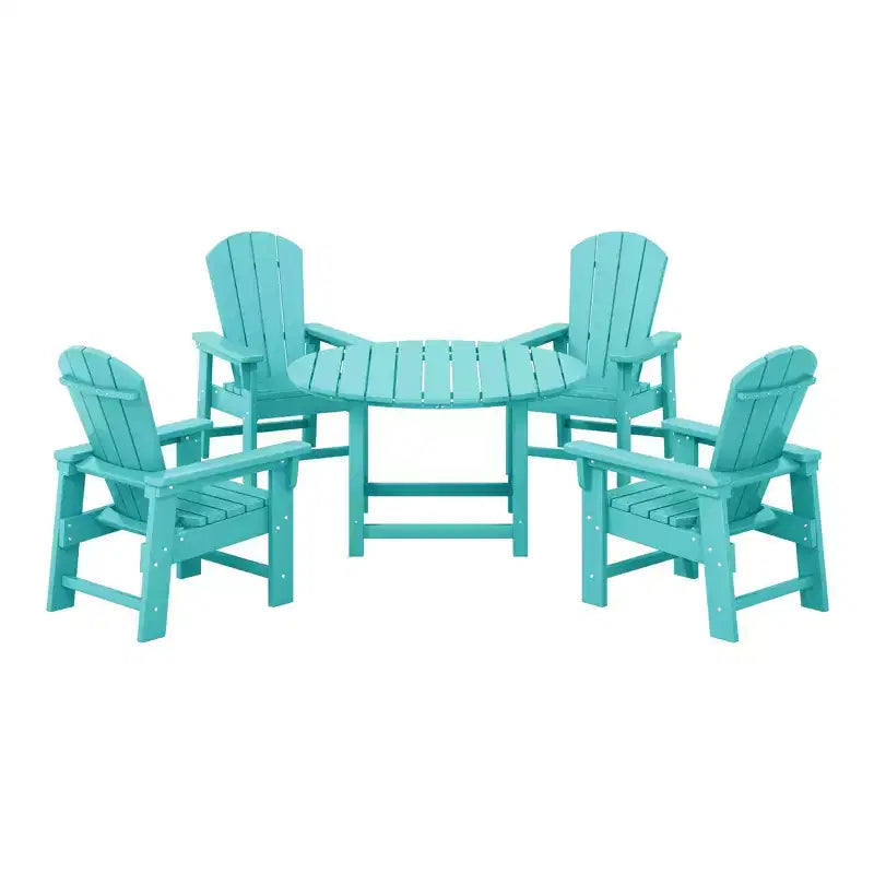 Ensemble table et chaises de salle à manger rondes 5 pièces pour enfant Malibu en PEHD pour l'extérieur – Sanzelize Design