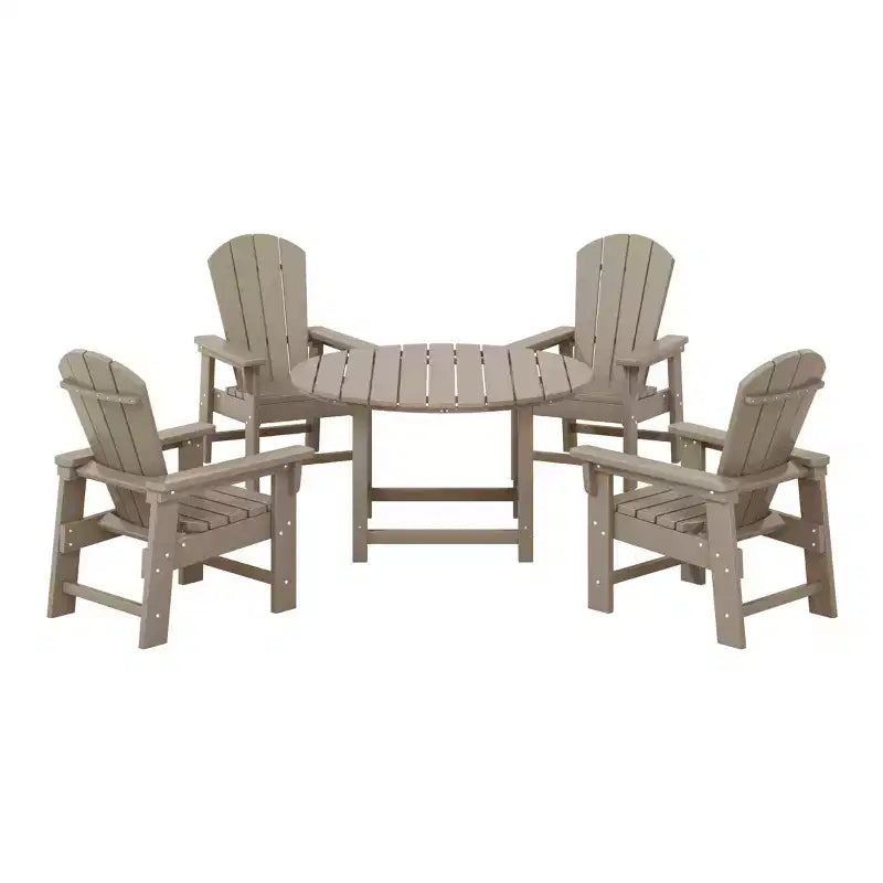 Ensemble table et chaises de salle à manger rondes 5 pièces pour enfant Malibu en PEHD pour l'extérieur – Sanzelize Design