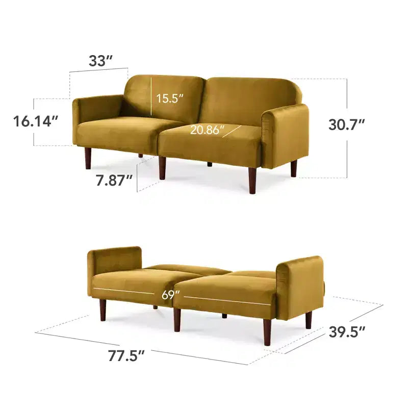 Futon convertible incurvé, lit de repos à dossier divisé en velours – Sanzelize Design