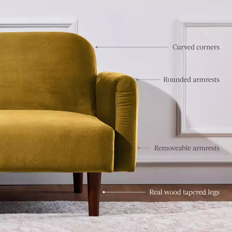 Futon convertible incurvé, lit de repos à dossier divisé en velours – Sanzelize Design