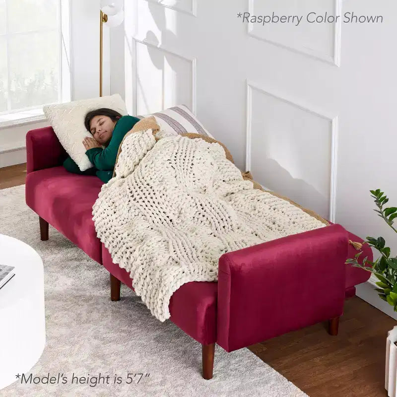 Futon convertible incurvé, lit de repos à dossier divisé en velours – Sanzelize Design