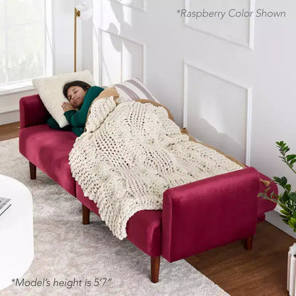 Futon convertible incurvé, lit de repos à dossier divisé en velours – Sanzelize Design
