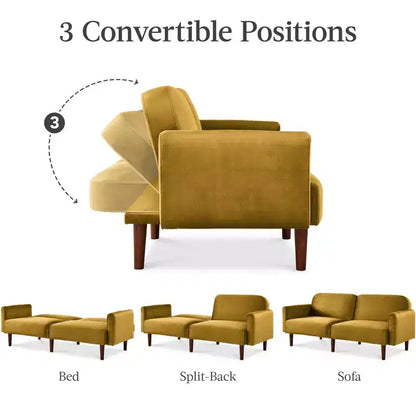 Futon convertible incurvé, lit de repos à dossier divisé en velours – Sanzelize Design