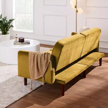 Futon convertible incurvé, lit de repos à dossier divisé en velours – Sanzelize Design