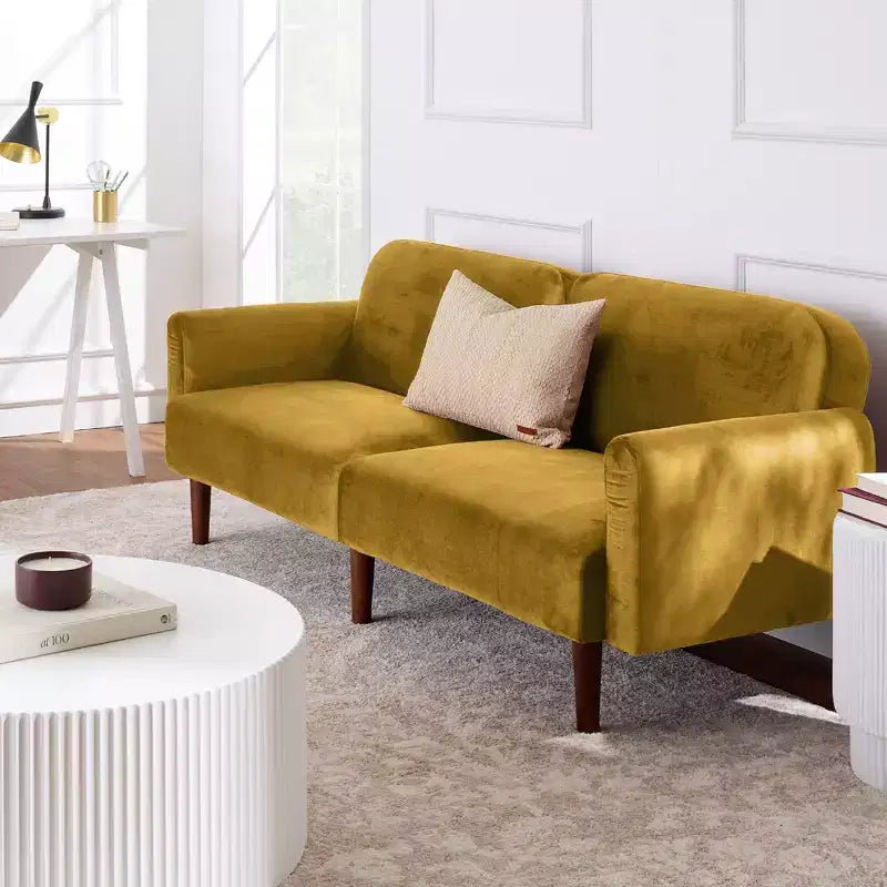 Futon convertible incurvé, lit de repos à dossier divisé en velours – Sanzelize Design