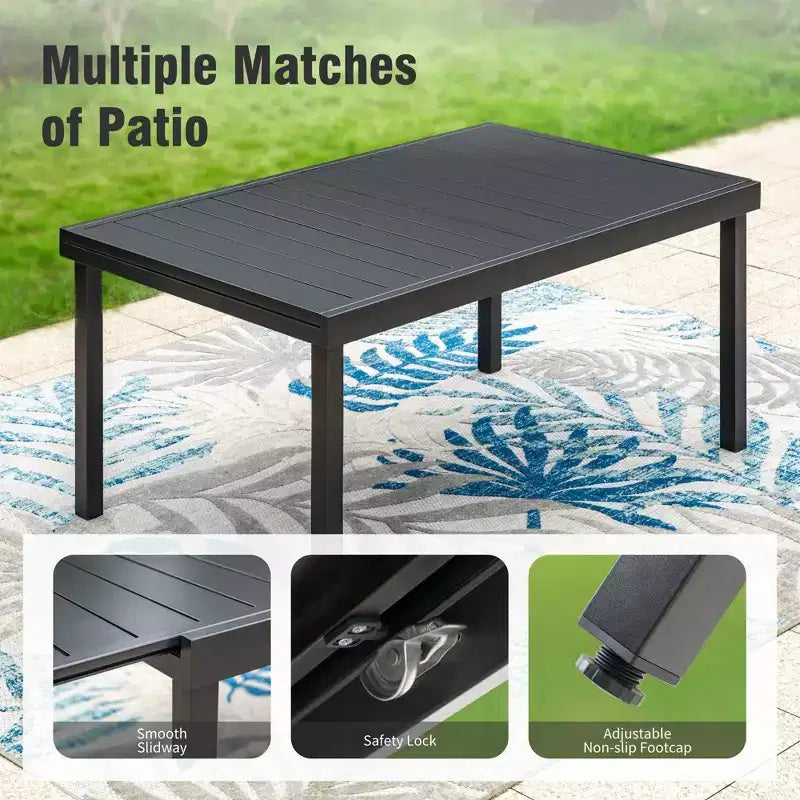 Ensemble de salle à manger d'extérieur 9 pièces avec table rectangulaire en acier réglable à plateau à lattes et – Sanzelize Design