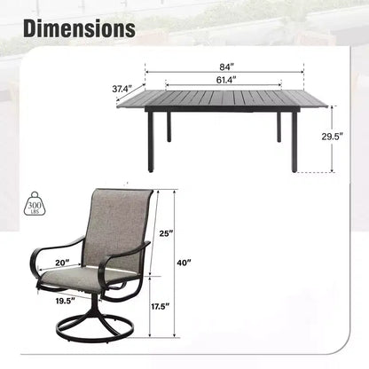 Ensemble de salle à manger d'extérieur 9 pièces avec table rectangulaire en acier réglable à plateau à lattes et – Sanzelize Design