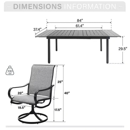 Ensemble de salle à manger d'extérieur 9 pièces avec table rectangulaire en acier réglable à plateau à lattes et – Sanzelize Design