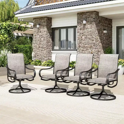 Ensemble de salle à manger d'extérieur 9 pièces avec table rectangulaire en acier réglable à plateau à lattes et – Sanzelize Design