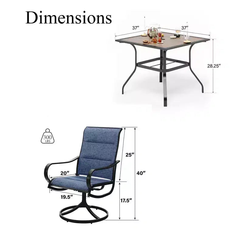 Ensemble de salle à manger d'extérieur 5 pièces avec table carrée effet bois – Sanzelize Design