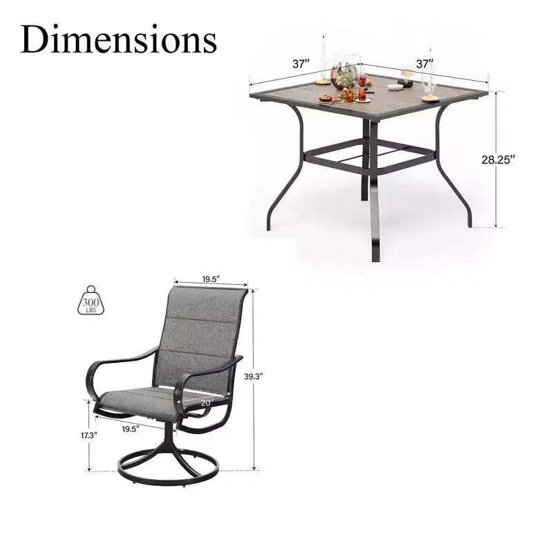 Ensemble de salle à manger d'extérieur 5 pièces avec table carrée effet bois – Sanzelize Design
