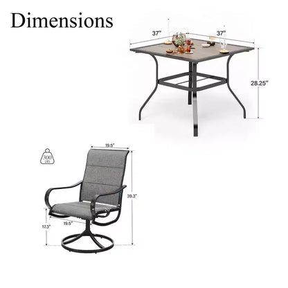Ensemble de salle à manger d'extérieur 5 pièces avec table carrée effet bois – Sanzelize Design