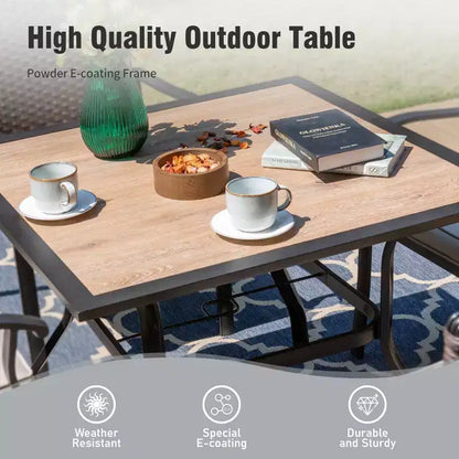 Ensemble de salle à manger d'extérieur 5 pièces avec table carrée effet bois – Sanzelize Design