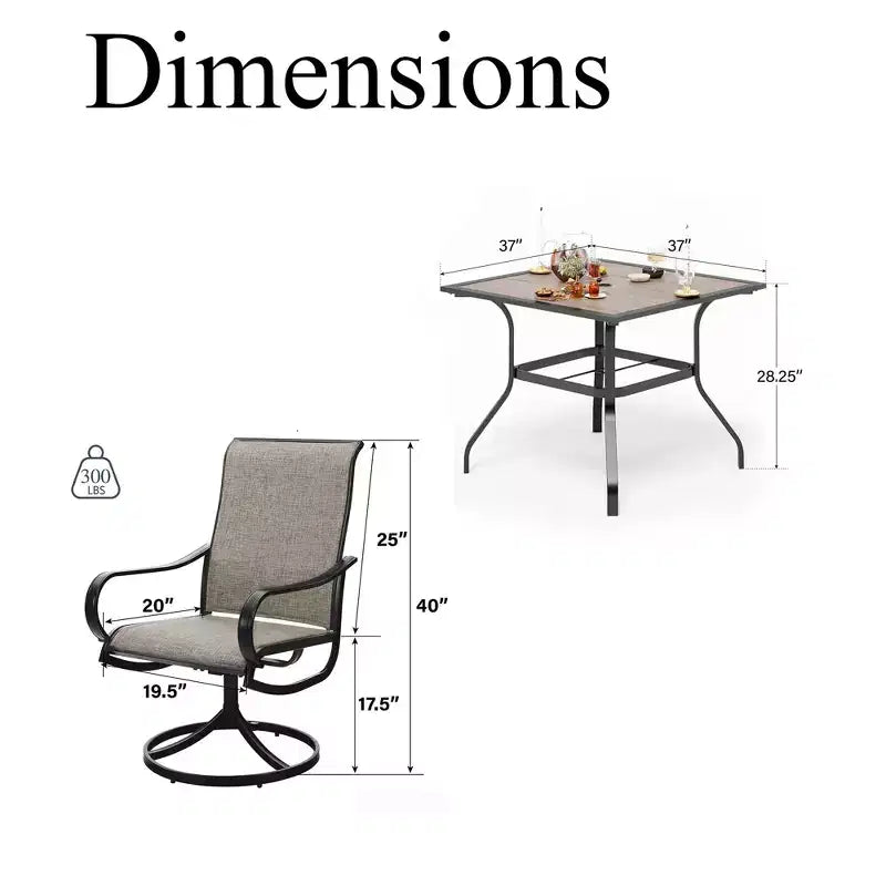 Ensemble de salle à manger d'extérieur 5 pièces avec table carrée effet bois – Sanzelize Design