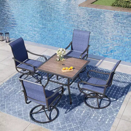 Ensemble de salle à manger d'extérieur 5 pièces avec table carrée effet bois – Sanzelize Design