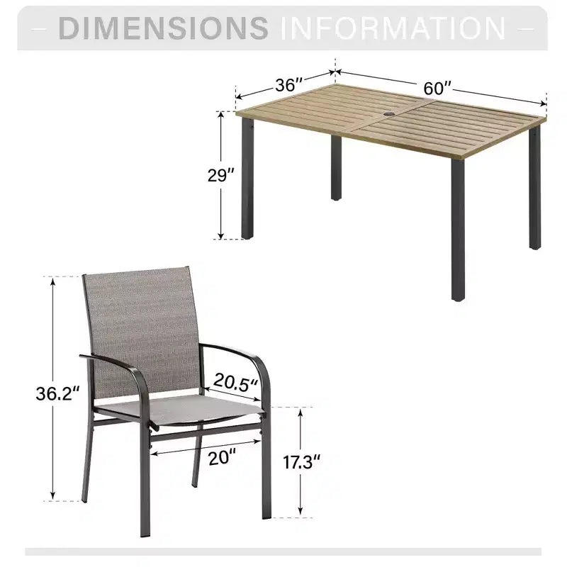 Ensemble de salle à manger 7 pièces pour terrasse extérieure avec table en acier à plateau à lattes aspect bois et – Sanzelize Design