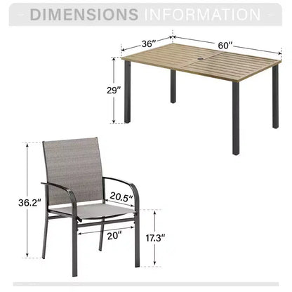 Ensemble de salle à manger 7 pièces pour terrasse extérieure avec table en acier à plateau à lattes aspect bois et – Sanzelize Design