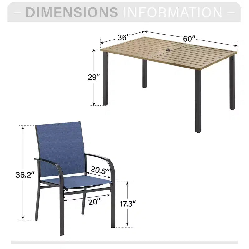 Ensemble de salle à manger 7 pièces pour terrasse extérieure avec table en acier à plateau à lattes aspect bois et – Sanzelize Design
