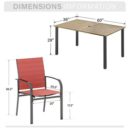 Ensemble de salle à manger 7 pièces pour terrasse extérieure avec table en acier à plateau à lattes aspect bois et – Sanzelize Design