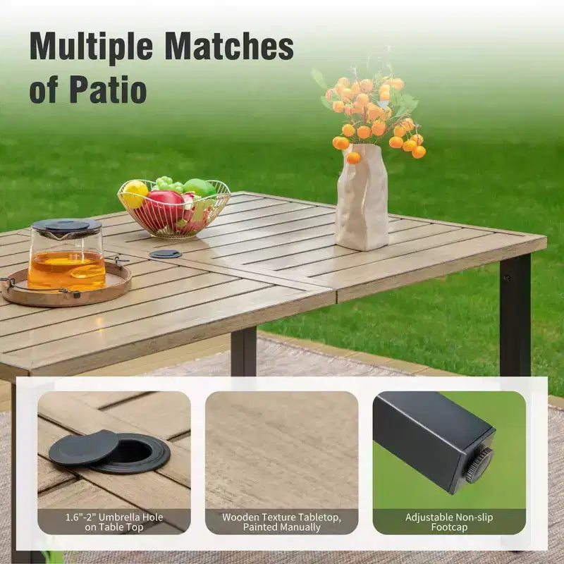 Ensemble de salle à manger 7 pièces pour terrasse extérieure avec table en acier à plateau à lattes aspect bois et – Sanzelize Design