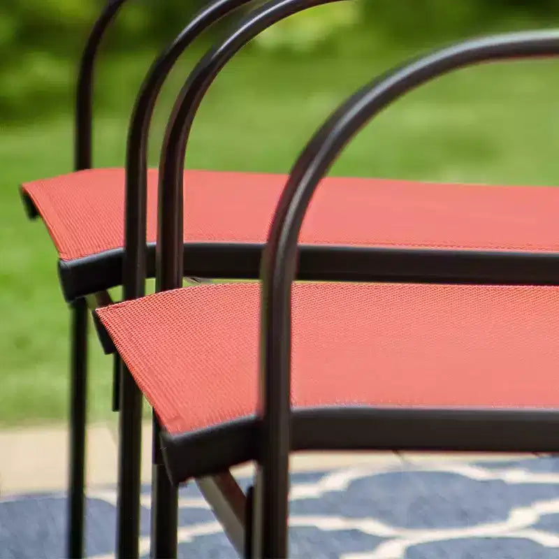 Ensemble de salle à manger 7 pièces pour terrasse extérieure avec table en acier à plateau à lattes aspect bois et – Sanzelize Design