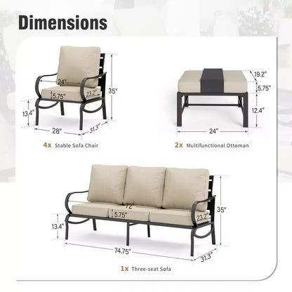 Ensemble de conversation de 5 meubles de jardin en métal avec poufs pour jardin, véranda, arrière-cour – Sanzelize Design