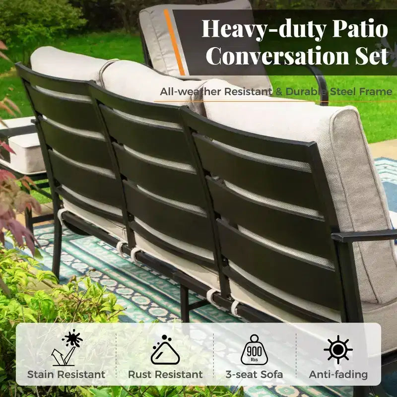 Ensemble de conversation de 5 meubles de jardin en métal avec poufs pour jardin, véranda, arrière-cour – Sanzelize Design