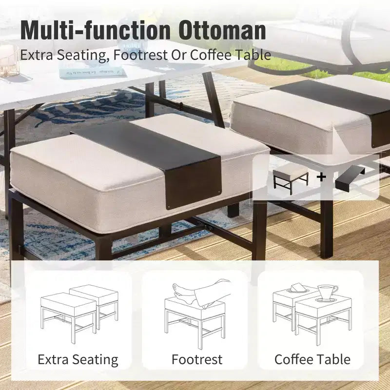 Ensemble de conversation de 5 meubles de jardin en métal avec poufs pour jardin, véranda, arrière-cour – Sanzelize Design