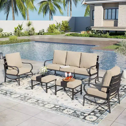 Ensemble de conversation de 5 meubles de jardin en métal avec poufs pour jardin, véranda, arrière-cour – Sanzelize Design