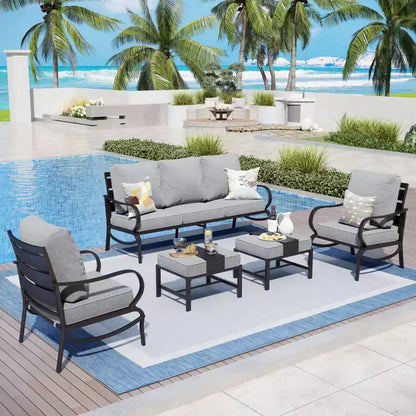 Ensemble de conversation de 5 meubles de jardin en métal avec poufs pour jardin, véranda, arrière-cour – Sanzelize Design