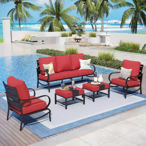 Ensemble de conversation de 5 meubles de jardin en métal avec poufs pour jardin, véranda, arrière-cour – Sanzelize Design