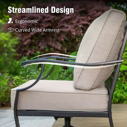 Salon de jardin 5 pièces en métal avec chaises à bascule à dossier quadrillé et poufs – Sanzelize Design