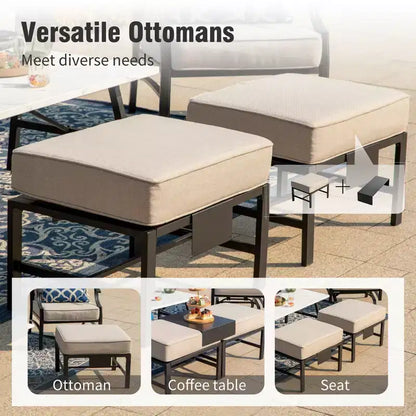 Salon de jardin 5 pièces en métal avec chaises à bascule à dossier quadrillé et poufs – Sanzelize Design