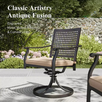 Ensemble de salle à manger de jardin 8 pièces avec table rectangulaire en acier, chaises en acier noir et parasol beige – Sanzelize Design