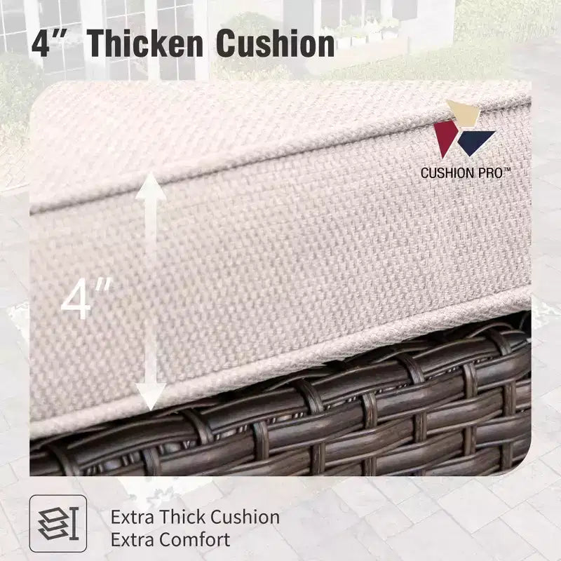 Ensemble de conversation 6 pièces en osier pour terrasse extérieure avec causeuse coussinée pour jardin, piscine – Sanzelize Design