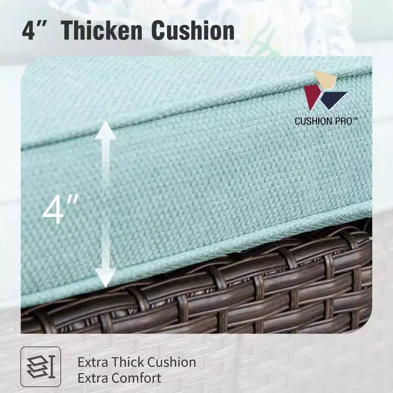 Ensemble de conversation 6 pièces en osier pour terrasse extérieure avec causeuse coussinée pour jardin, piscine – Sanzelize Design
