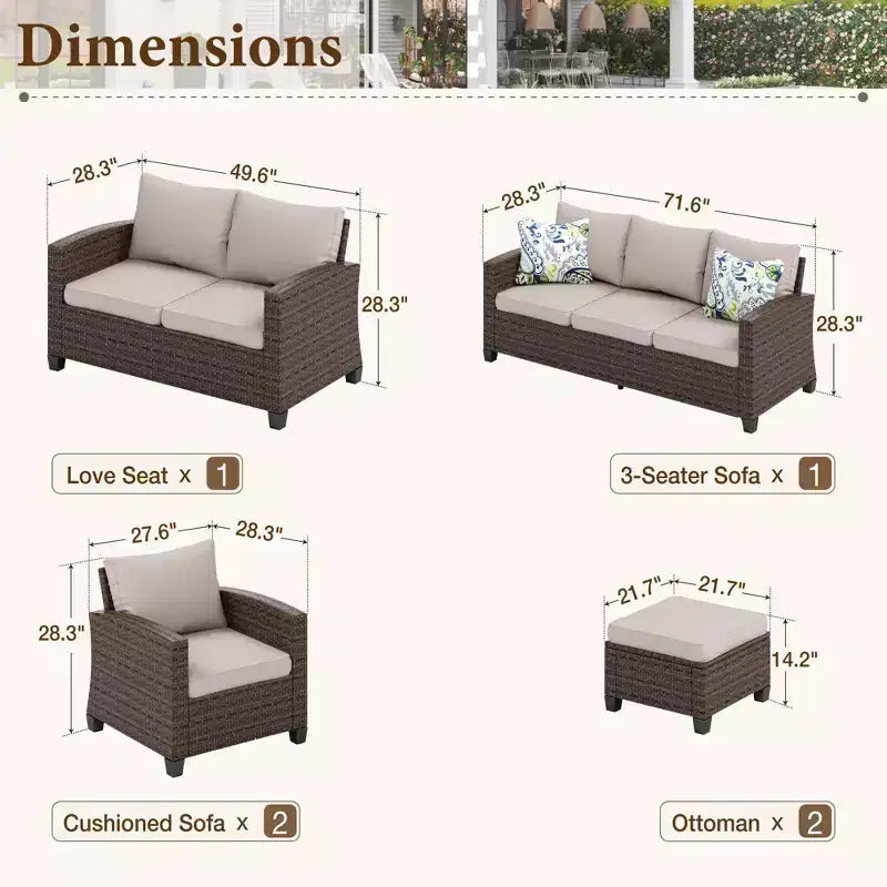 Ensemble de conversation 6 pièces en osier pour terrasse extérieure avec causeuse coussinée pour jardin, piscine – Sanzelize Design