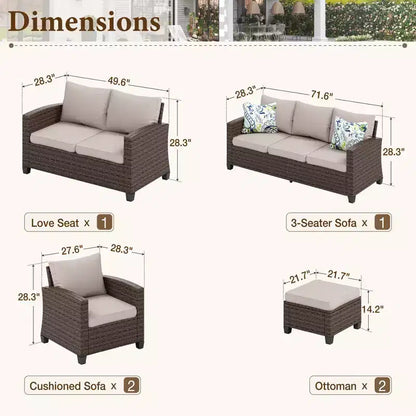Ensemble de conversation 6 pièces en osier pour terrasse extérieure avec causeuse coussinée pour jardin, piscine – Sanzelize Design