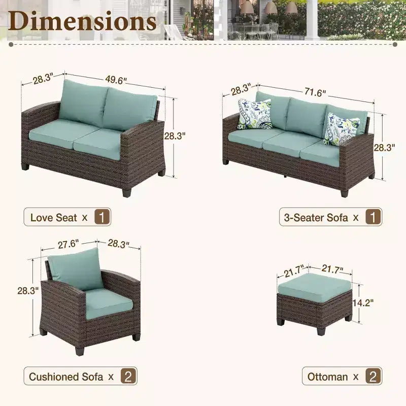 Ensemble de conversation 6 pièces en osier pour terrasse extérieure avec causeuse coussinée pour jardin, piscine – Sanzelize Design