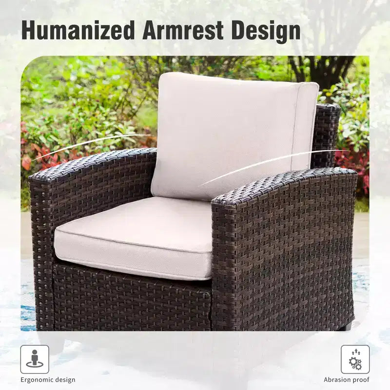 Ensemble de conversation 6 pièces en osier pour terrasse extérieure avec causeuse coussinée pour jardin, piscine – Sanzelize Design