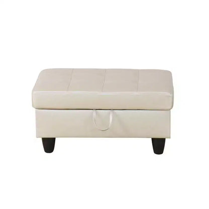 Canapé d'angle en similicuir semi-PU beige, design moderne en L, coussins capitonnés, pouf de rangement – Sanzelize Design