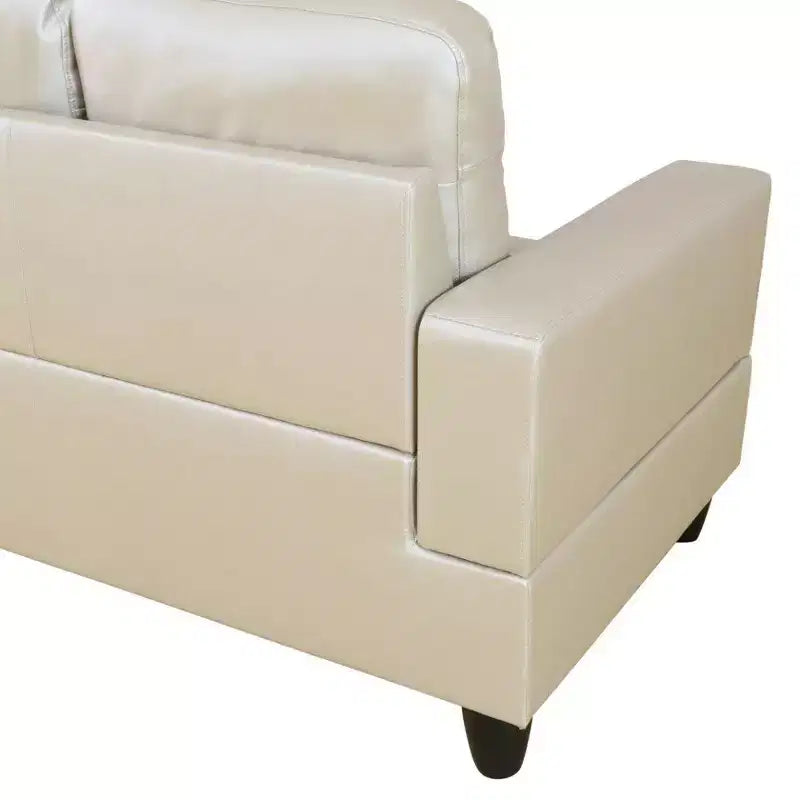 Canapé d'angle en similicuir semi-PU beige, design moderne en L, coussins capitonnés, pouf de rangement – Sanzelize Design