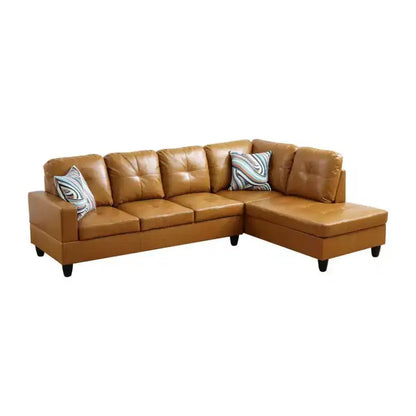 Canapé sectionnel en similicuir semi-PU Tan - Design moderne en forme de L, coussins capitonnés, oreillers décoratifs – Sanzelize Design