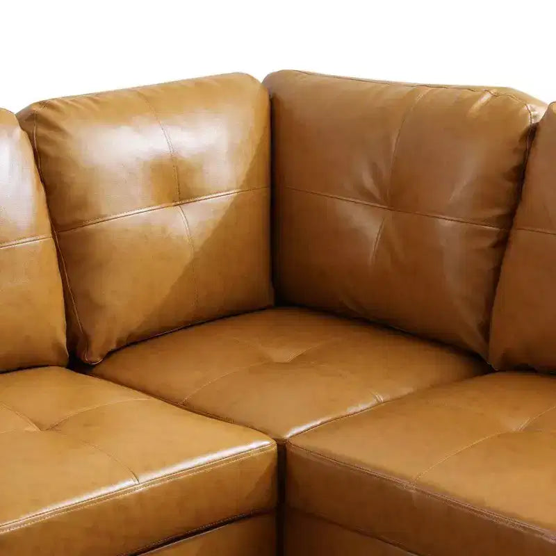 Canapé sectionnel en similicuir semi-PU Tan - Design moderne en forme de L, coussins capitonnés, oreillers décoratifs – Sanzelize Design