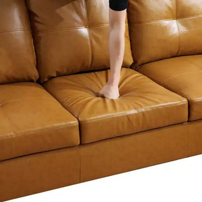 Canapé sectionnel en similicuir semi-PU Tan - Design moderne en forme de L, coussins capitonnés, oreillers décoratifs – Sanzelize Design