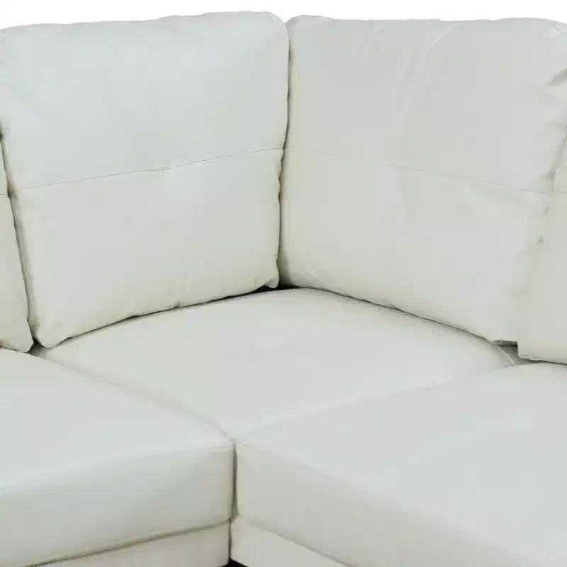 Canapé d'angle moderne en cuir synthétique - Grande forme en L, coussins moelleux, pouf de rangement – Sanzelize Design